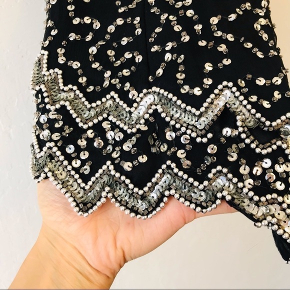 Vintage Sequin Beaded Bedazzled Choker Neck Silk Blouse Small - Picture 4 of 10